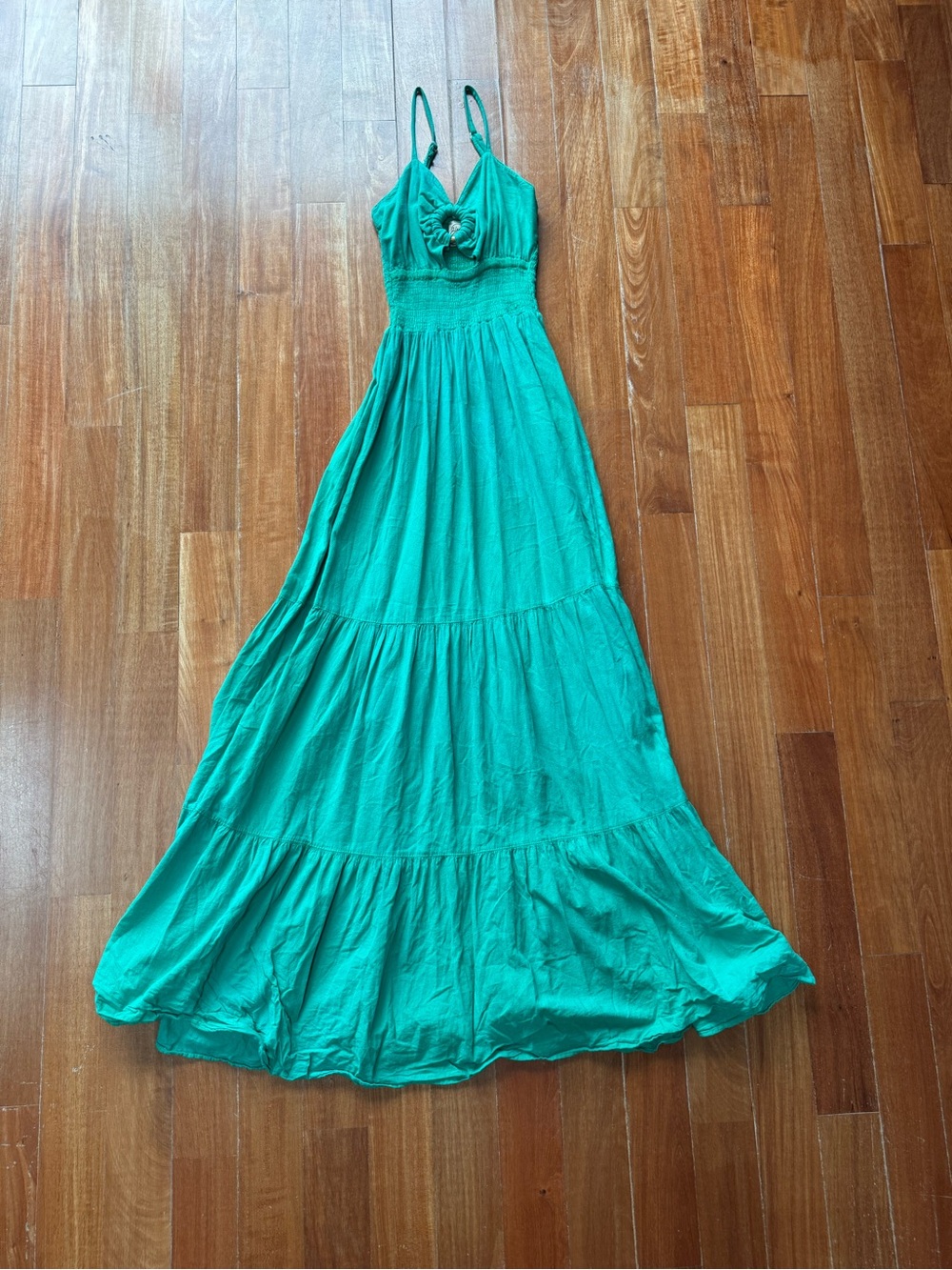 Flowy Teal Spaghetti-Strap Maxi Dress with Smocked Waist